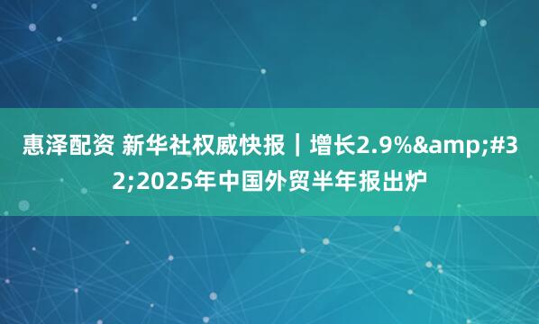 惠泽配资 新华社权威快报｜增长2.9% 2025年中国外贸半年报出炉